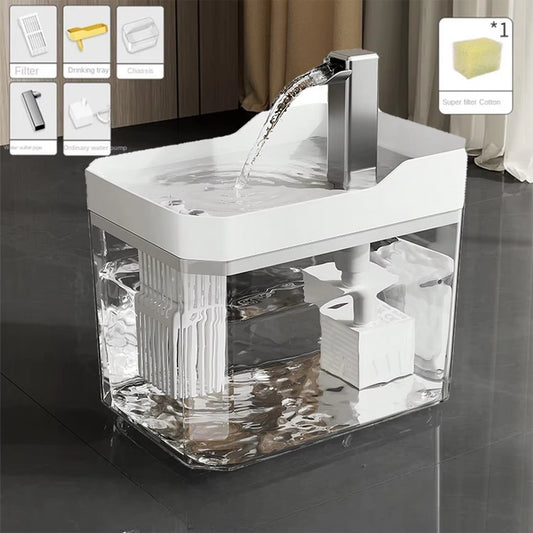 Automatic Cat Water Fountain with USB Pump - Transparent Design, Anti-Dry Burning, and Recirculating Filtered Water Dispenser