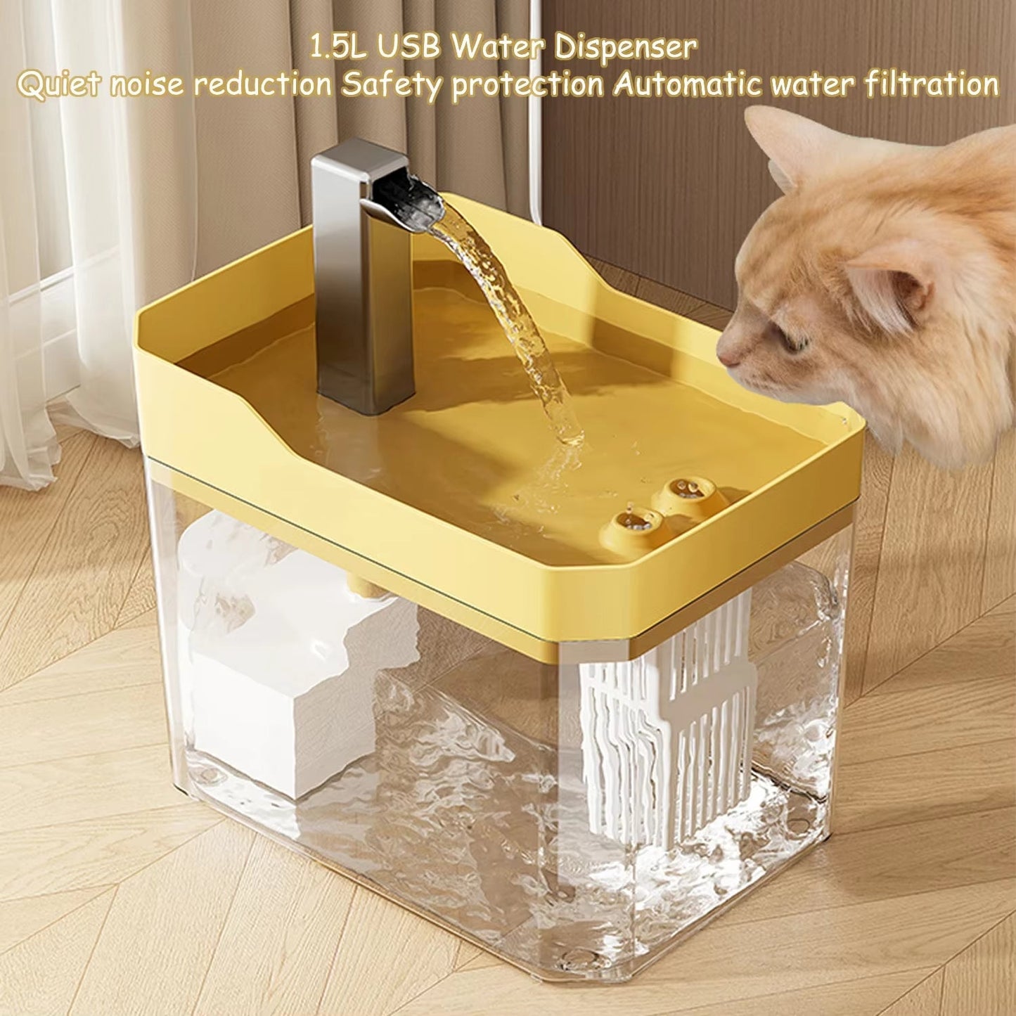 Automatic Cat Water Fountain with USB Pump - Transparent Design, Anti-Dry Burning, and Recirculating Filtered Water Dispenser