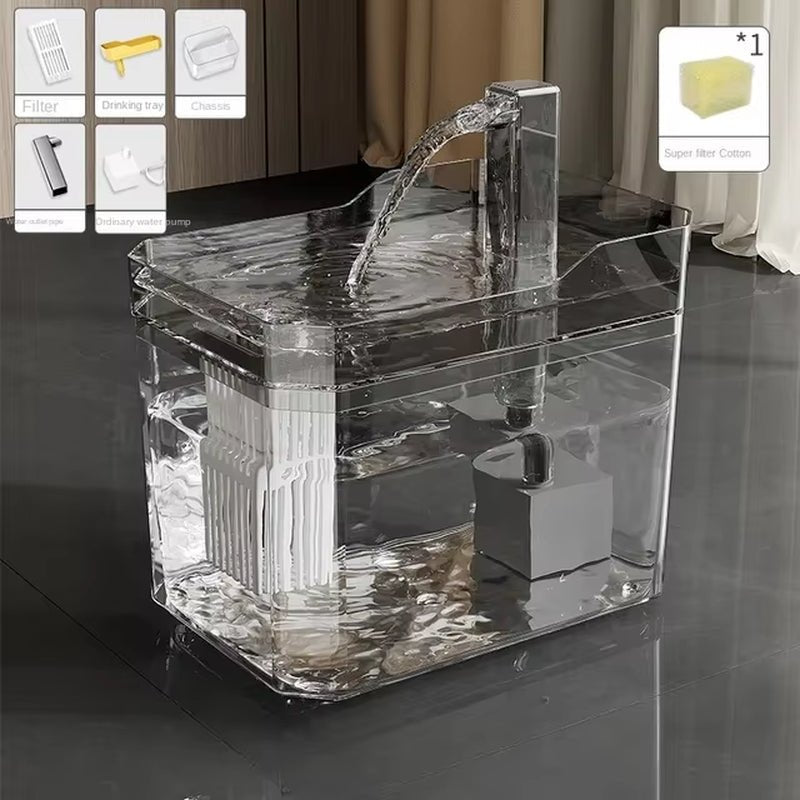 Automatic Cat Water Fountain with USB Pump - Transparent Design, Anti-Dry Burning, and Recirculating Filtered Water Dispenser