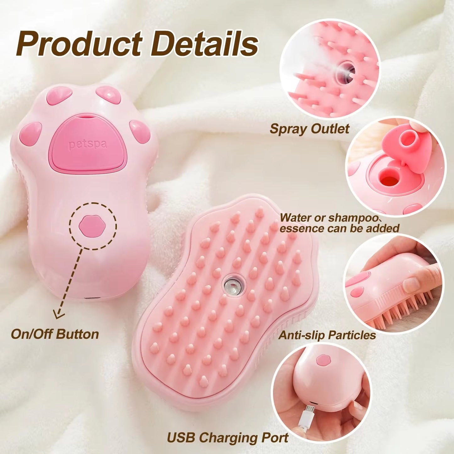 Ultimate 3-in-1 Electric Pet Grooming Brush - Cat & Dog Hair Removal with Massage & Steam Spray Function