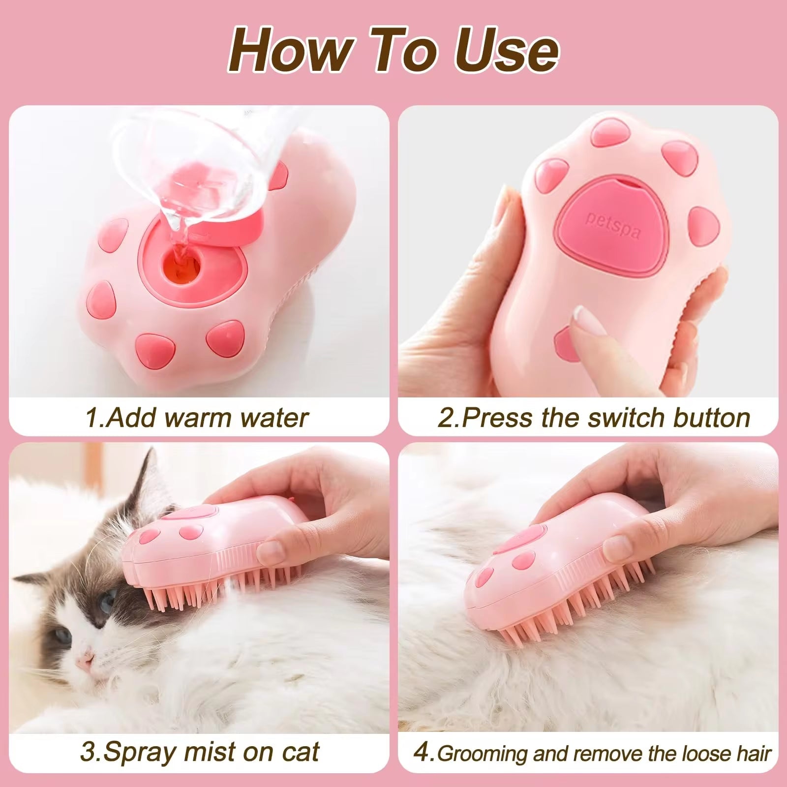 Ultimate 3-in-1 Electric Pet Grooming Brush - Cat & Dog Hair Removal with Massage & Steam Spray Function